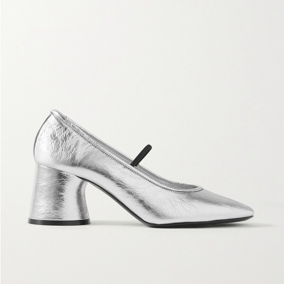 KHAITE Shoes - Khaite Lorimer Crinkled Leather Metallic Mary Jane Pumps Silver Size 37